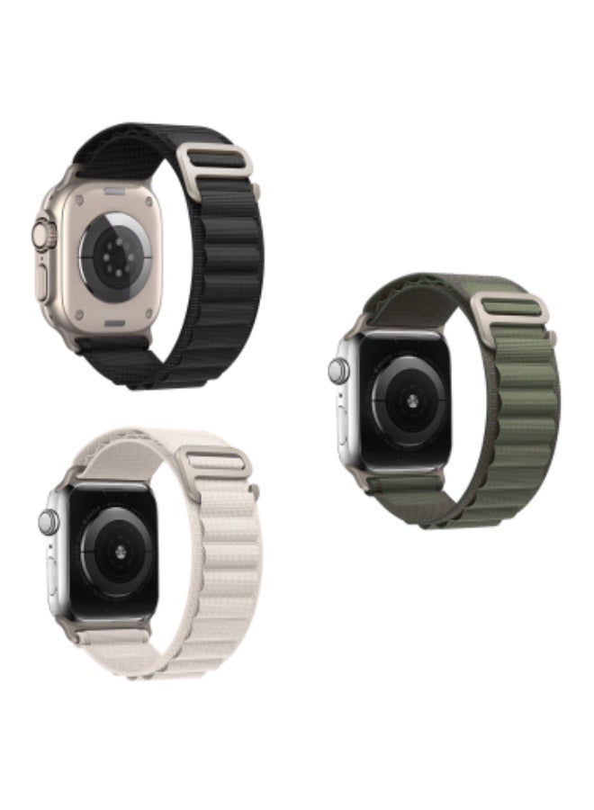 يلازيلا 3 قطع في العبوة - سوار ساعة Alpine Loop بمقاسات 49 مم/45 مم/44 مم/42 مم، متوافق مع ساعات Apple Watch Ultra، والسلسلة 8/7/SE/6/5/4/3/2، باللون الأخضر العسكري، والنجومي، والأسود - Image 1